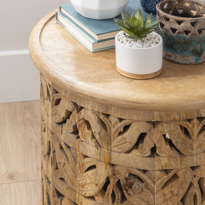 Mistana™ Eakin Solid Wood Tray Top Drum End Table & Reviews Wayfair